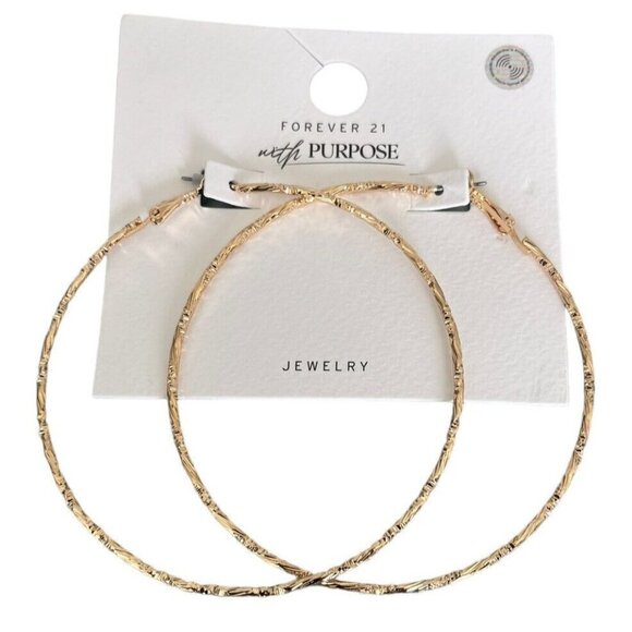 FOREVER 21 With Purpose Gold-tone Hoop Pierced Earrings 3 inch (Large) NEW - Picture 1 of 5